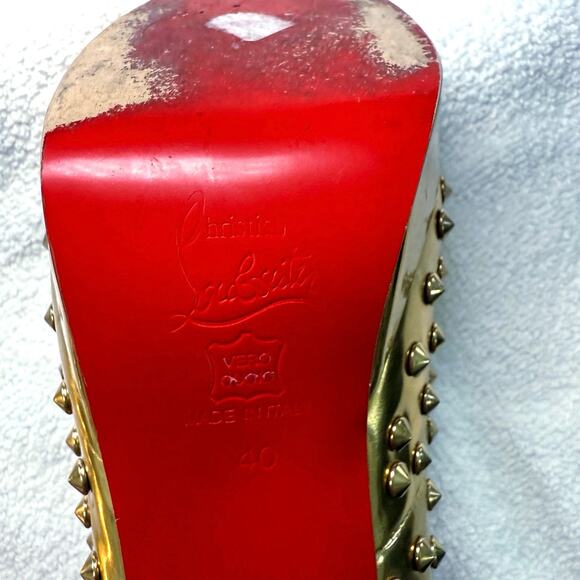 CHRISTIAN LOUBOUTIN Specchio Lady Peep Spikes 150 Pumps Gold Sz 40 9.5 Stiletto - Picture 4 of 7